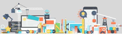 An illustration of construction site for laptop and cell phone.