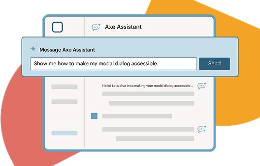 Illustration of Axe Assistant with the question saying Show me how to make my modal dialog accessible.