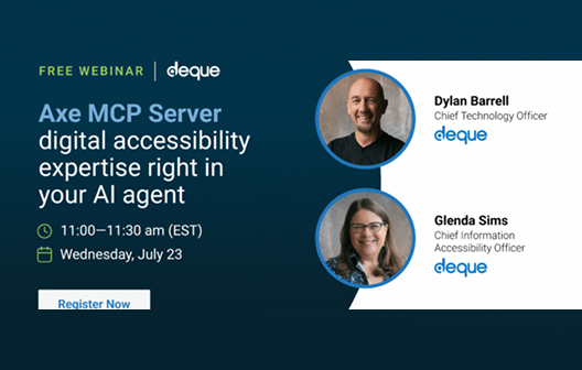 Webinar with the title Axe MCP Server, digital accessibility expertise right in your AI agent.