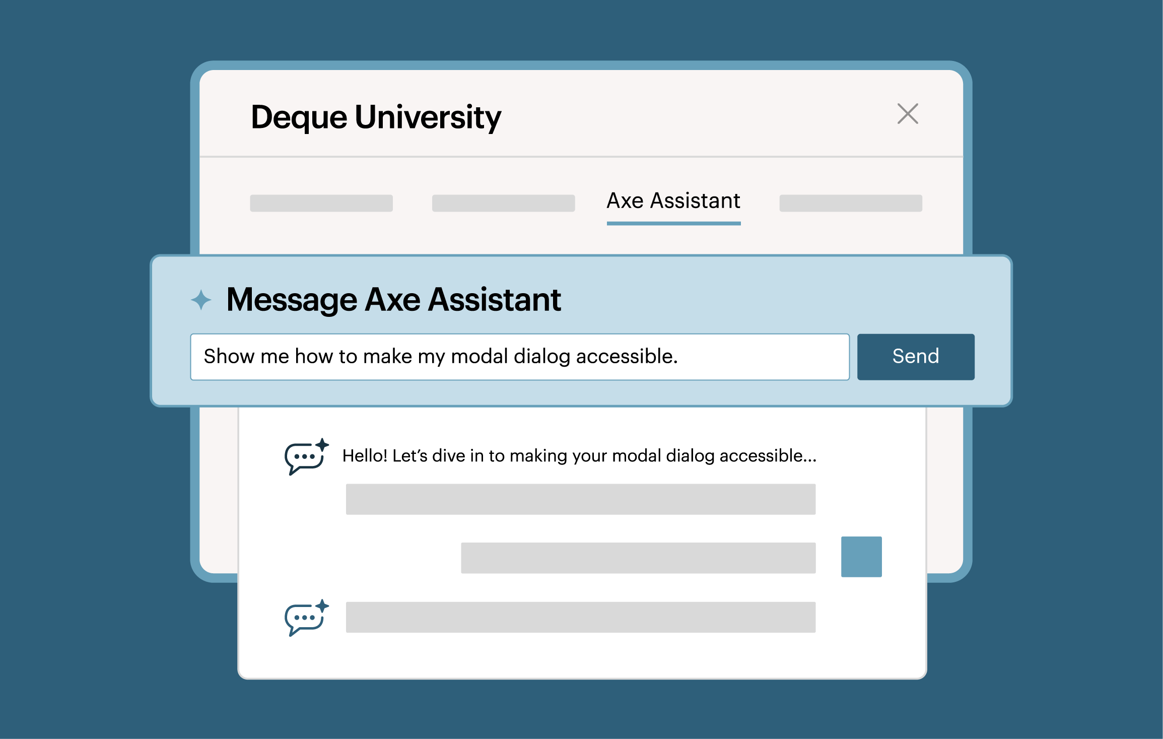 Axe Assistant in Deque University web environment. Prompt message say
