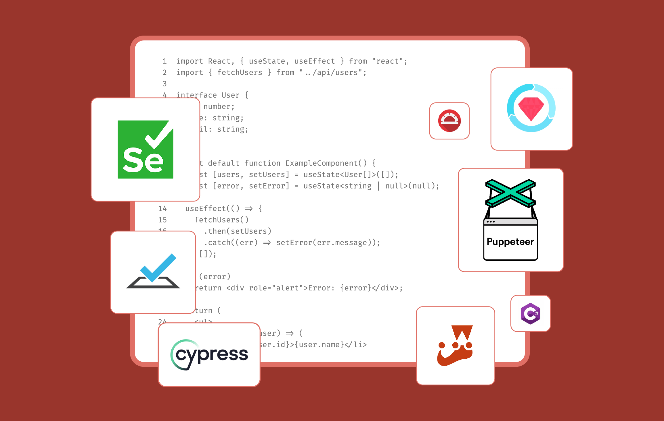 Coding screen with different development environment logos layered on top in pop outs