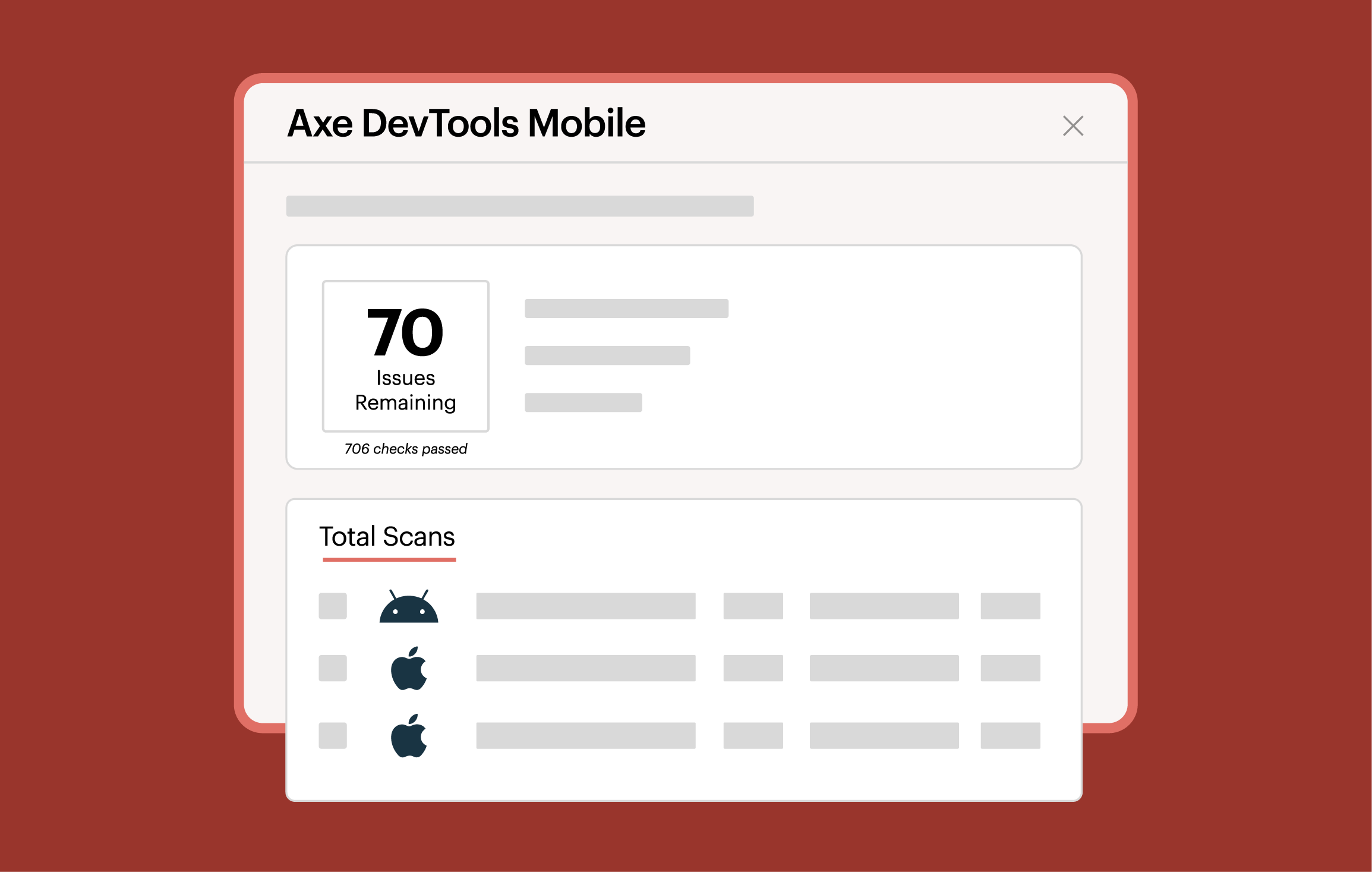 Axe DevTools Mobile flagging remaining accessibility issues grouped by Android and iOS.