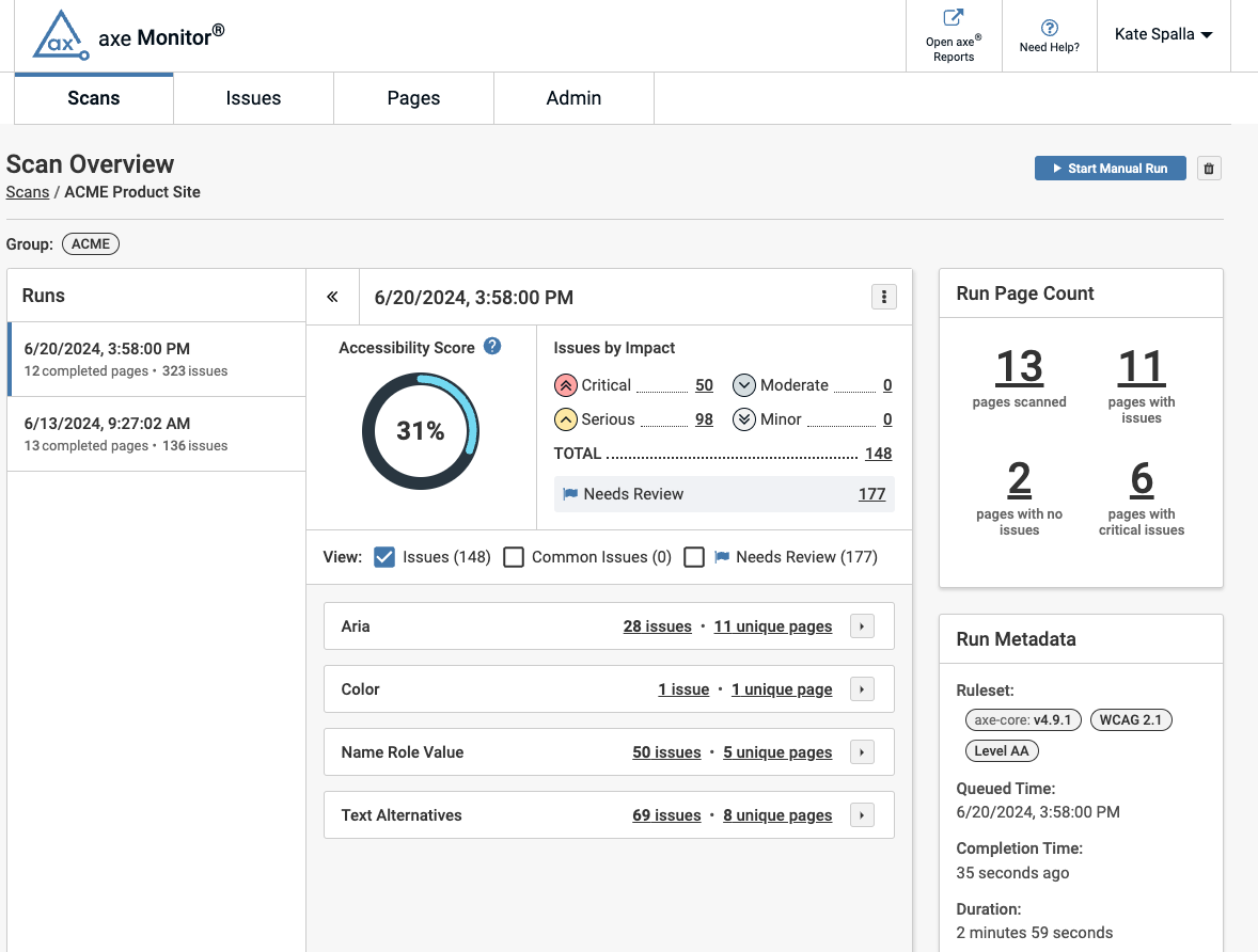 axe Monitor Screenshot Scan Overview