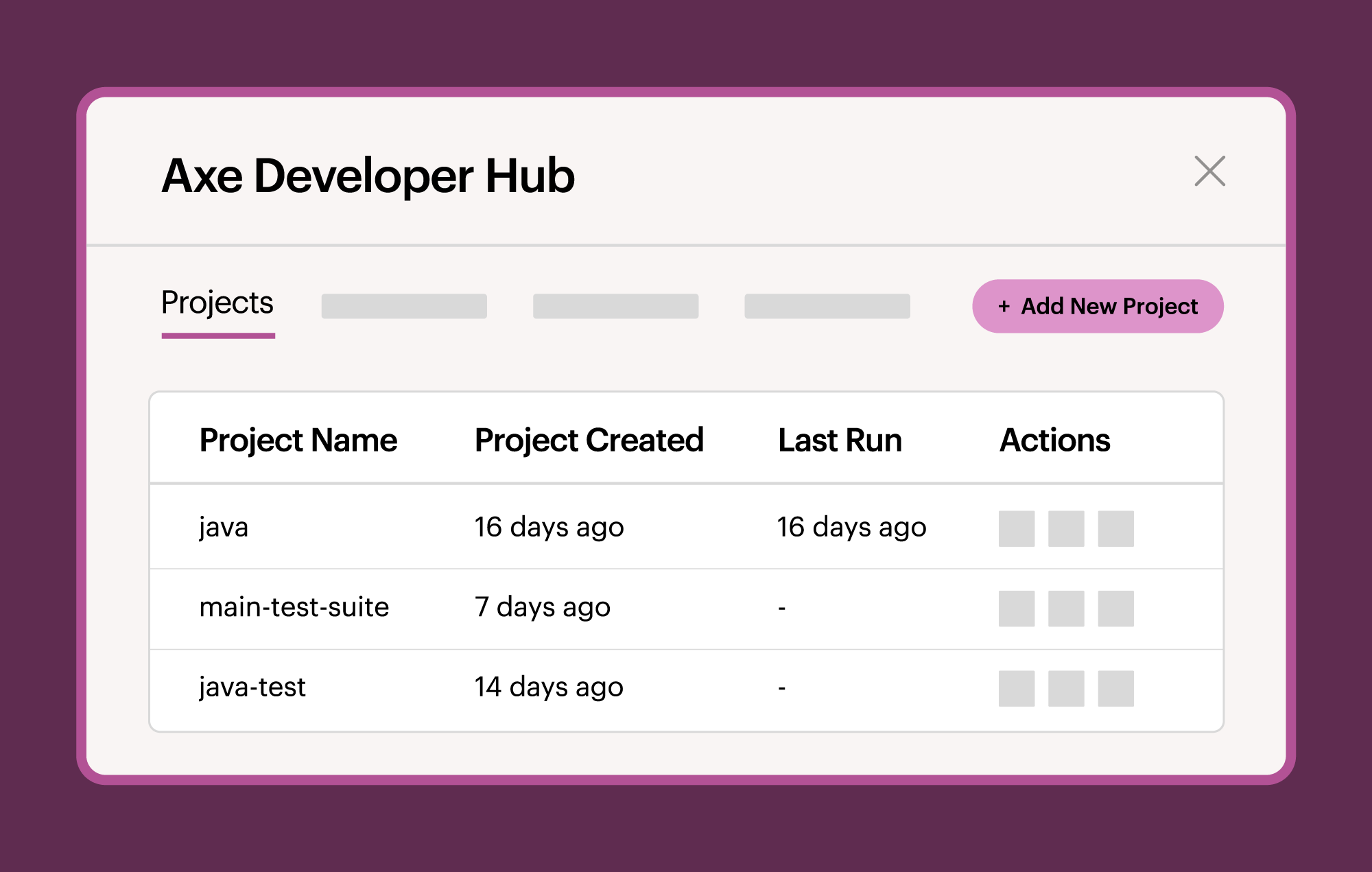 Illustration of Axe Developer Hub dashboard that shows rule violation, impact, and number of accessibility issues.