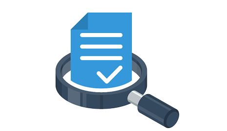 Graphic of magnify glass with document checklist