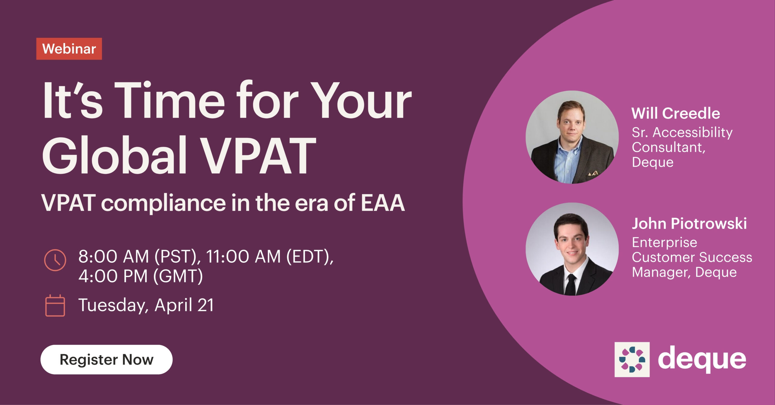 VPAT compliance in the era of EAA with Will Creedle and John Piotrowski on April 21 at 11 am Eastern time.