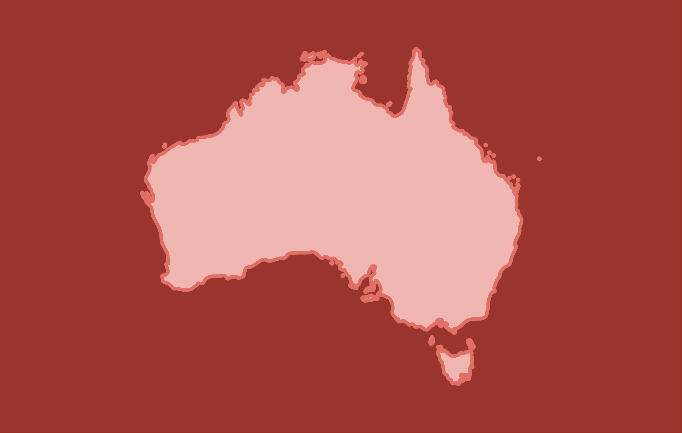 Map of Australia on a dark red background