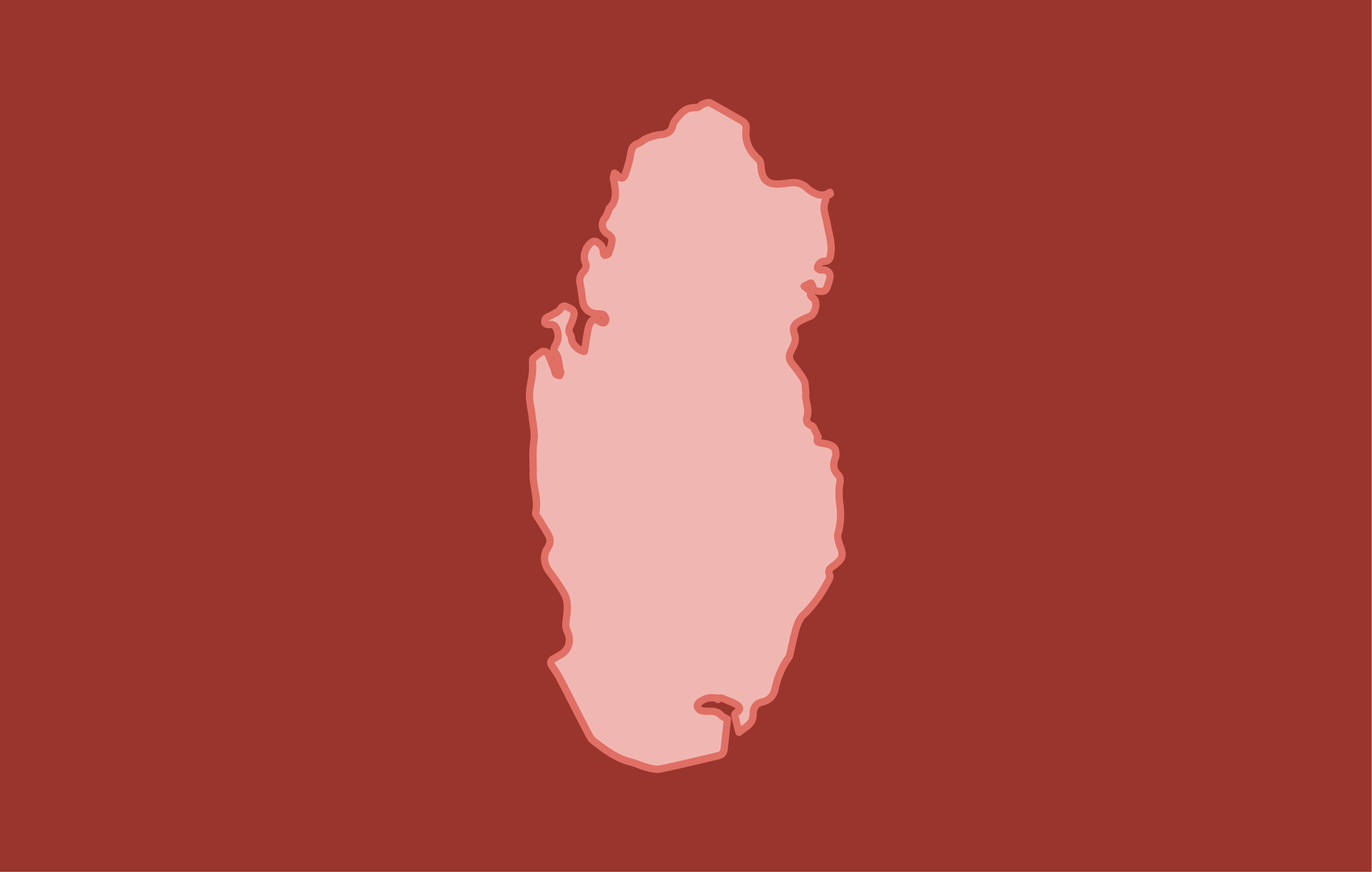 Map of Qatar on a dark red background