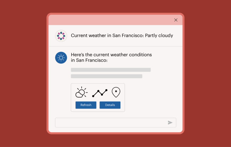 Example of an interactive UI using MCP Apps, depicting a weather chatbot and a question about weather in San Francisco