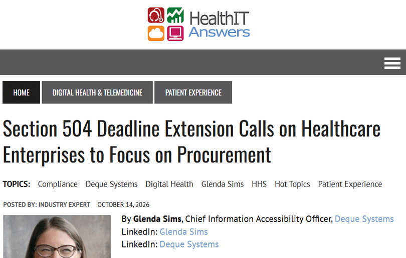 Thumbnail of article headline on Health IT Answers: Section 504 Deadline Extension Calls on Healthcare Enterprises to Focus on Procurement